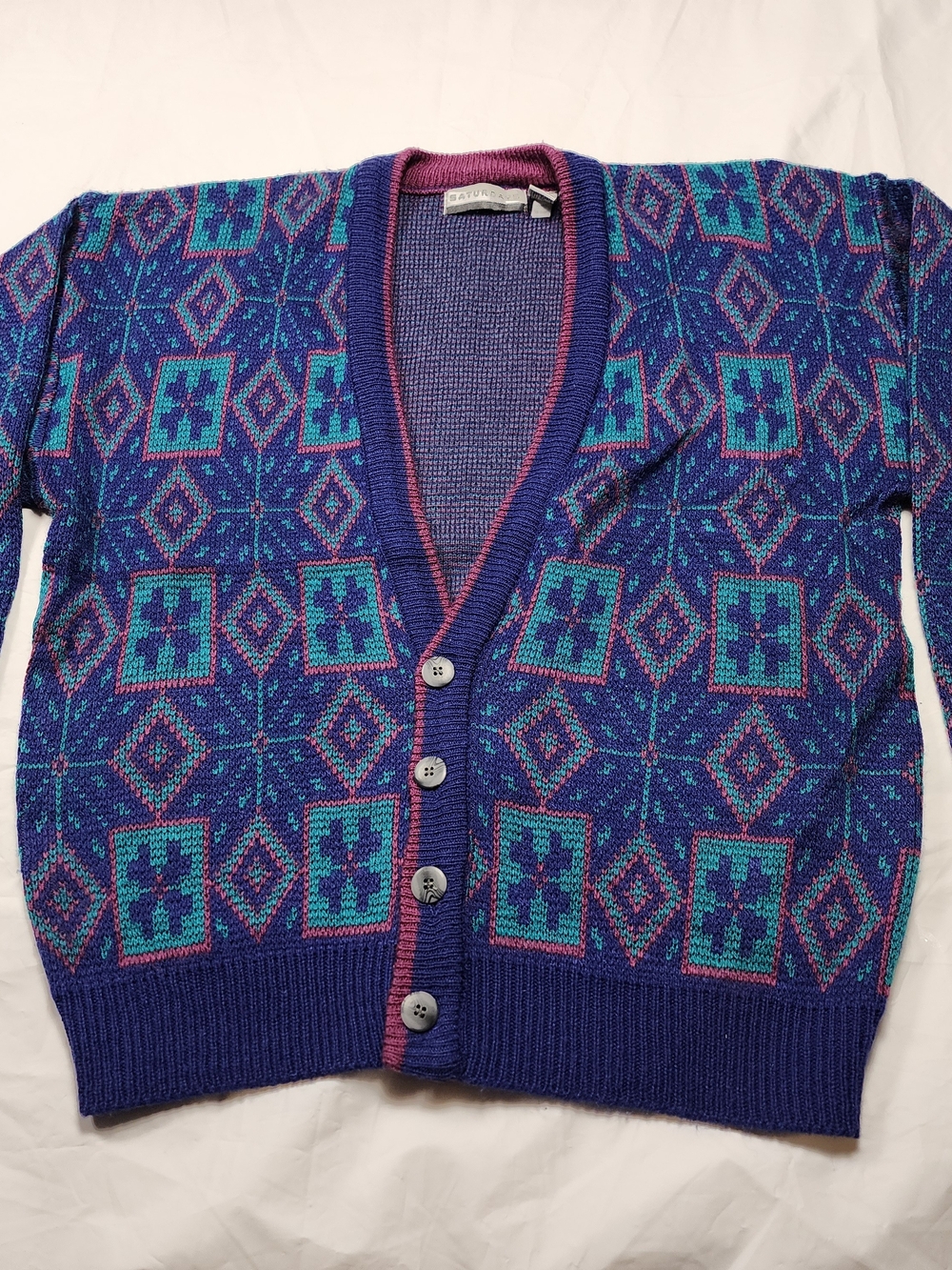VTG SATURDAYS Men's Geometric Knit Cardigan Sweater V- Neck Opening Multicolor M